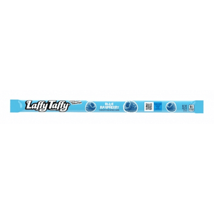 Laffy Taffy Blue Raspberry chewy candy bar in blue wrapper
