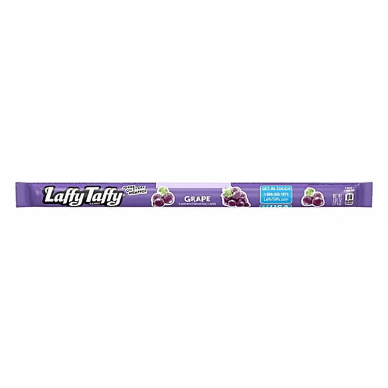 Laffy Taffy Grape chewy candy bar in purple wrapper