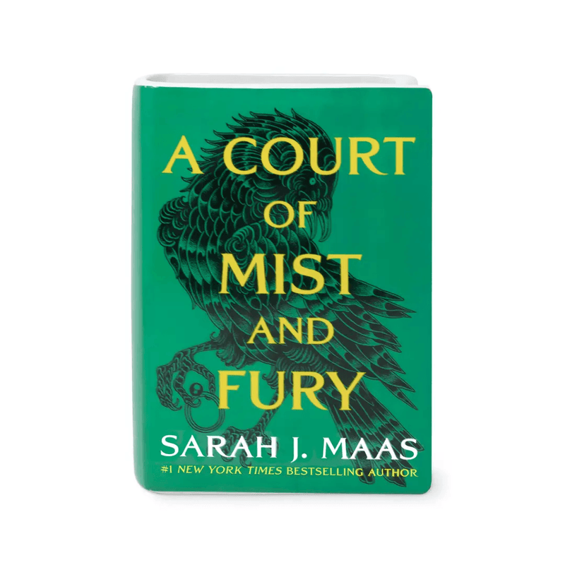 Large A Court of Mist and Fury book vase featuring the green Sarah J Maas ACOTAR cover