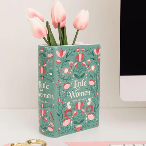 Little Women book-shaped vase styled with flowers