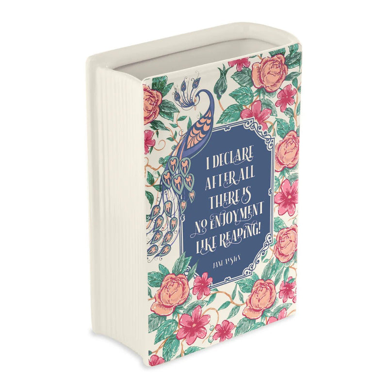 Back of Pride and Prejudice book vase showing Jane Austen quote