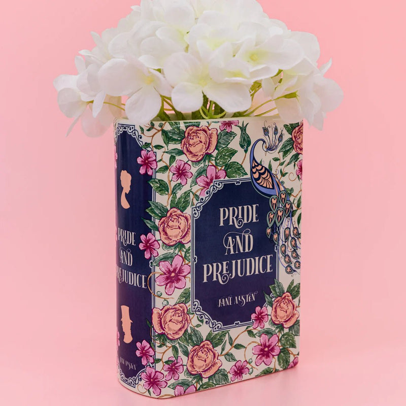 Large Pride and Prejudice ceramic book vase for flowers or stationery