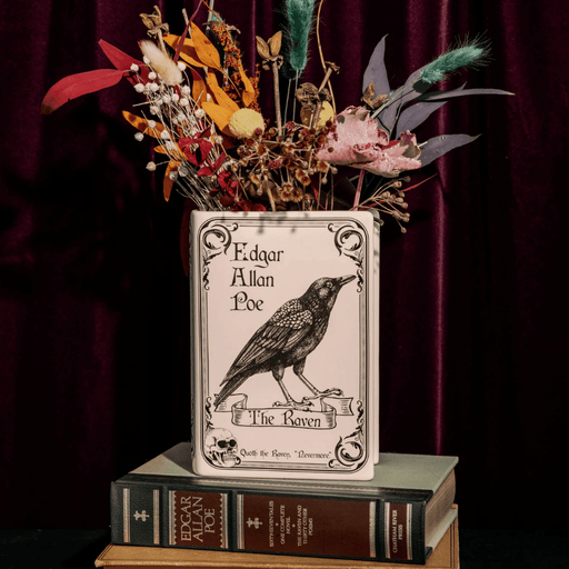 The Raven Collector's Edition ceramic book vase with Edgar Allan Poe inspired raven artwork
