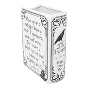 Ceramic book vase featuring a quote from The Raven by Edgar Allan Poe
