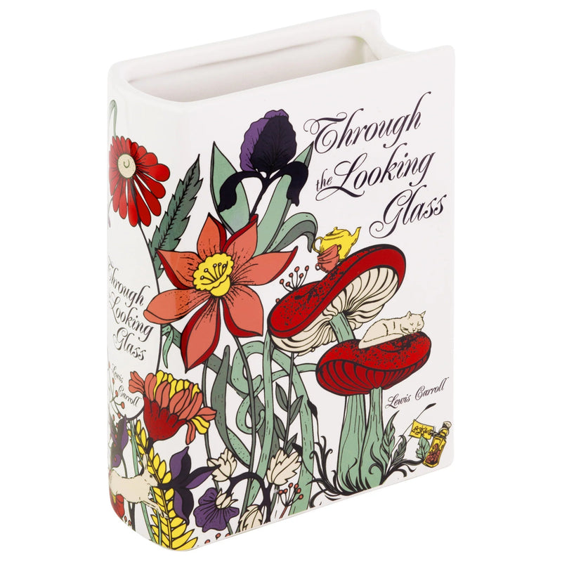 Through the Looking-Glass ceramic book vase with Wonderland artwork