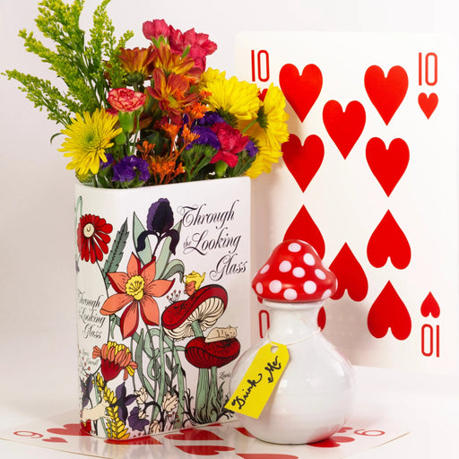 Through the Looking-Glass book-shaped vase styled with flowers