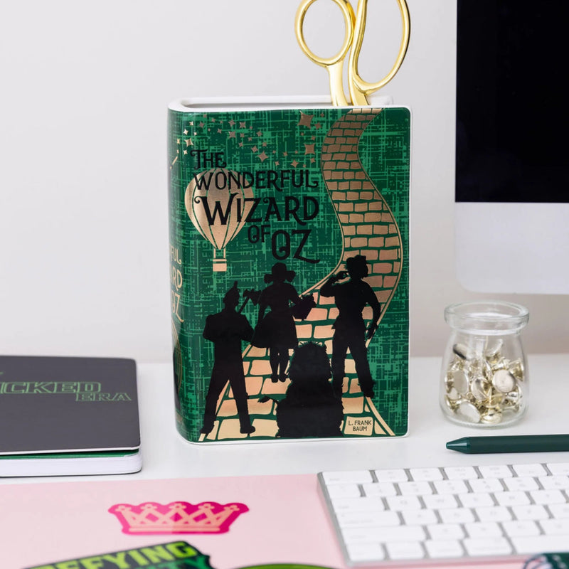 Wizard of Oz book vase featuring silhouettes of Dorothy and friends