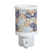 Leaves plug in wax melt burner with a neutral and navy leaf pattern and an on/off switch on the plug base.