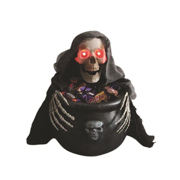 LED animated Grim Reaper sweet bowl with red glowing eyes, 33cm

