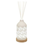 LED ceramic reed diffuser fan design lit with Clean Linen fragrance and reeds

