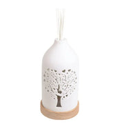 Unlit ceramic reed diffuser with heart tree design and wooden base

