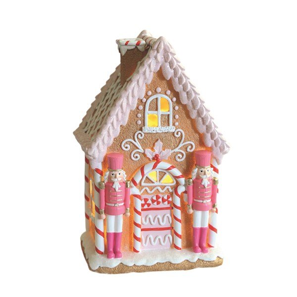LED Gingerbread House with Nutcrackers 26cm – Pastel Pink — Something ...