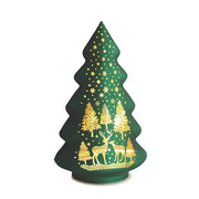 Green glass LED Christmas tree 19cm with gold deer silhouette

