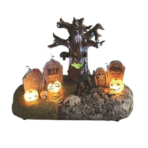 LED Halloween graveyard with colour-changing lights, 23x17cm

