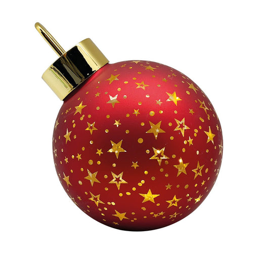 Red 15cm LED bauble with gold star design, freestanding Christmas ornament.

