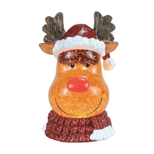 LED reindeer glitter water spinner, 13x20cm, lit up

