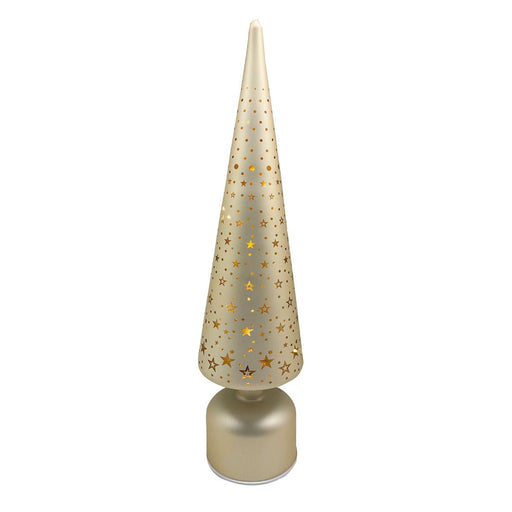 Gold 40cm LED rotating star cut-out tree light, freestanding.

