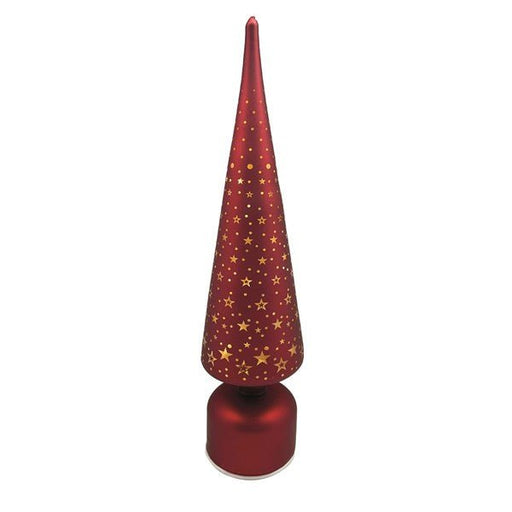 Red 40cm LED rotating star cut-out tree light, freestanding.


