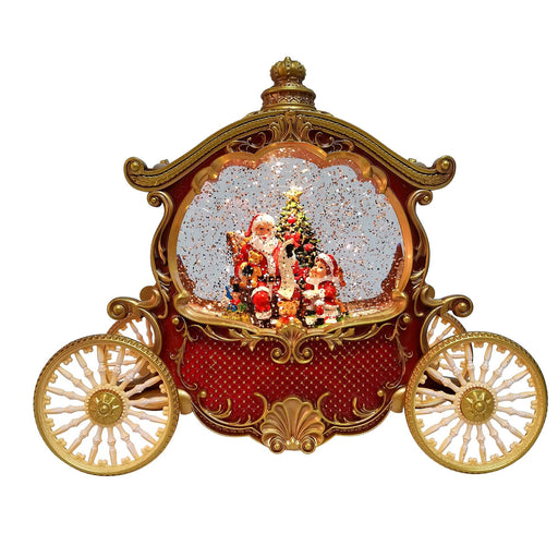 LED Santa carriage glitter spinner with tree, red and gold, 26cm ornament.

