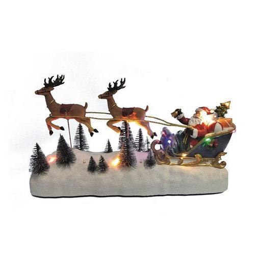 LED Santa sleigh scene on snowy base, 39x21cm