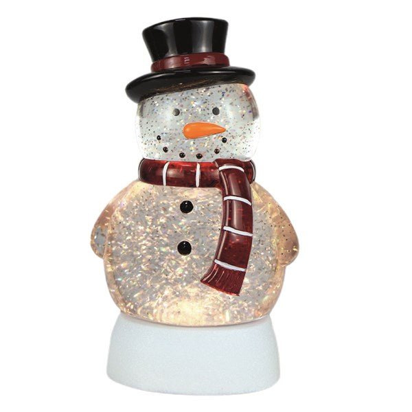 LED snowman glitter water spinner, 14x26cm, lit up

