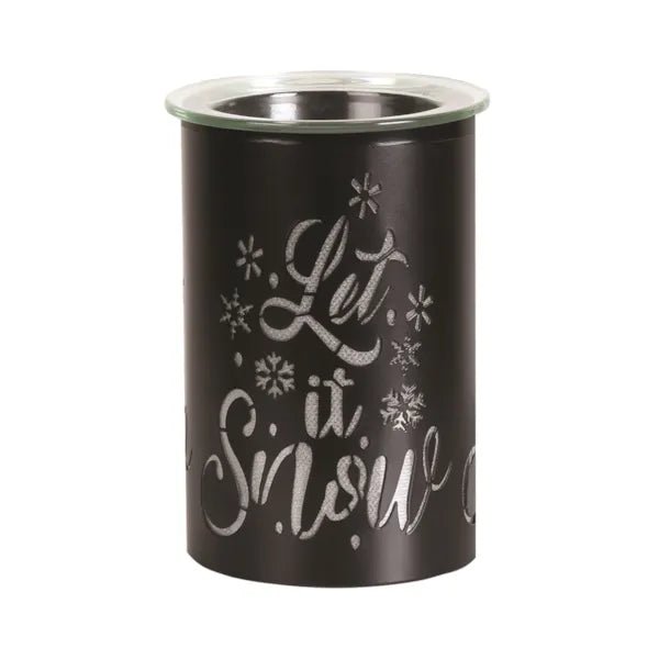 Black Let It Snow LED wax melt burner unlit, 12cm