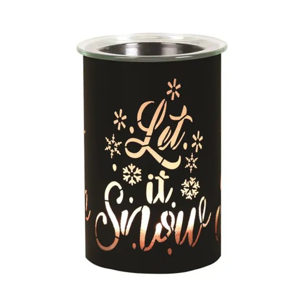 Black Let It Snow LED wax melt burner with amber glow, 12cm