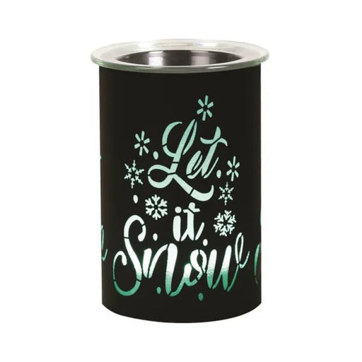Black Let It Snow LED wax melt burner with green glow, 12cm