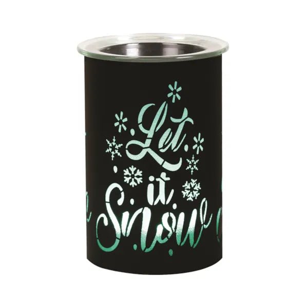 Black Let It Snow LED wax melt burner with green glow, 12cm