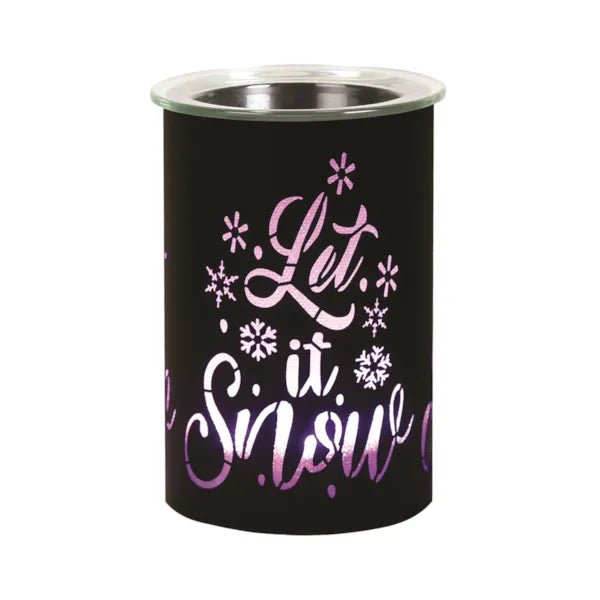 Black Let It Snow LED wax melt burner cycling purple light, 12cm