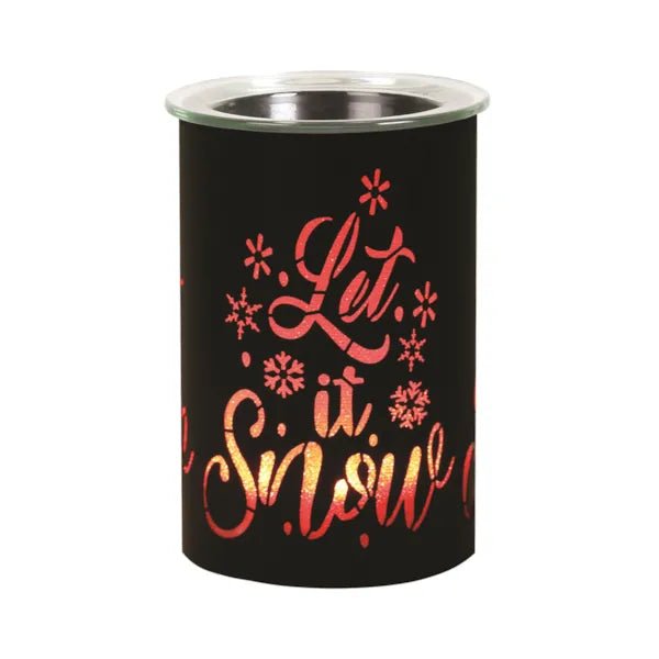 Black Let It Snow LED wax melt burner with red glow, 12cm