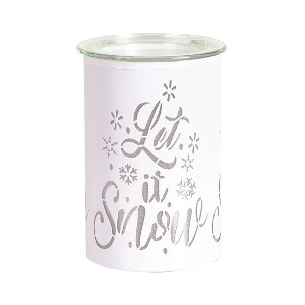 White Let It Snow LED wax melt burner, unlit, 12cm
