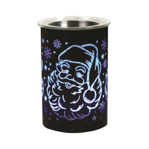 Black Santa silhouette LED wax melt burner with blue glow, 12cm