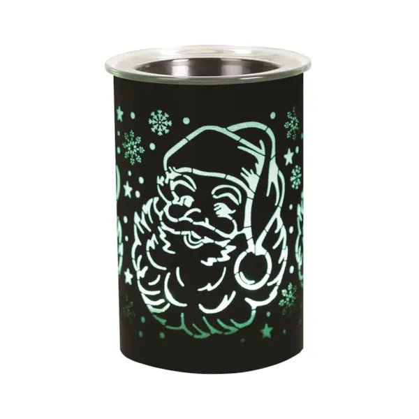 Black Santa silhouette LED wax melt burner with green glow, 12cm