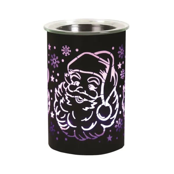 Black Santa silhouette LED wax melt burner cycling purple light, 12cm