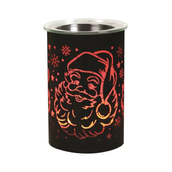 Black Santa silhouette LED wax melt burner with red glow, 12cm