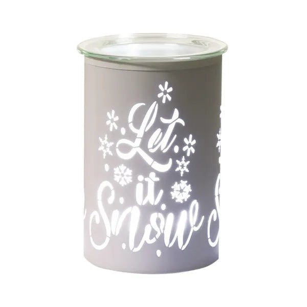 White Let It Snow LED wax melt burner glowing warm white, 12cm