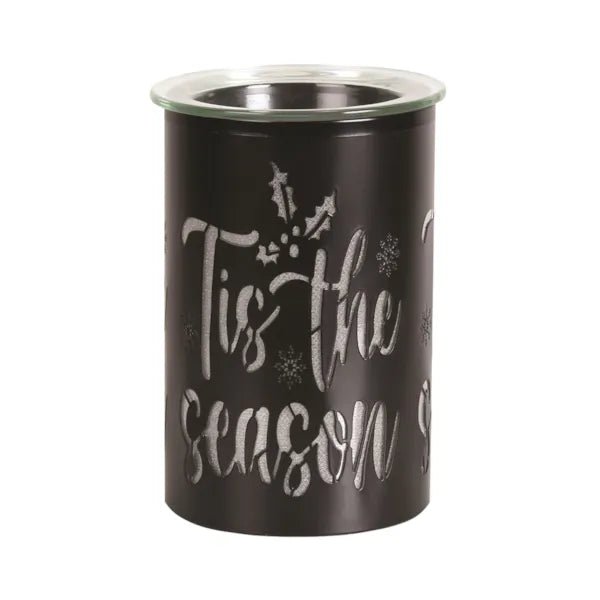 Black Tis the Season silhouette wax melt burner unlit with glass dish