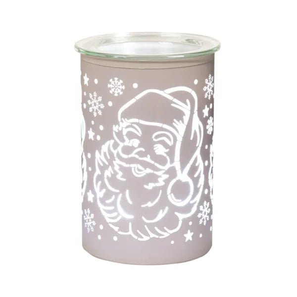 White Santa silhouette LED wax melt burner glowing warm white, 12cm