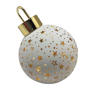 White 15cm LED glass bauble with gold star design and metallic cap, freestanding.

