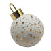 White 15cm LED glass bauble with gold star design and metallic cap, freestanding.

