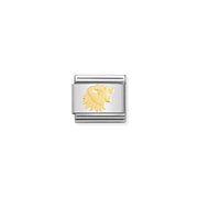 Nomination Classic Link with yellow-gold Leo zodiac symbol on steel