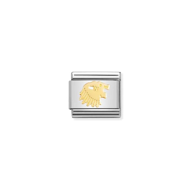 Nomination Classic Link with yellow-gold Leo zodiac symbol on steel