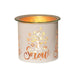 White and gold Let It Snow tealight wax melter glowing with warm light