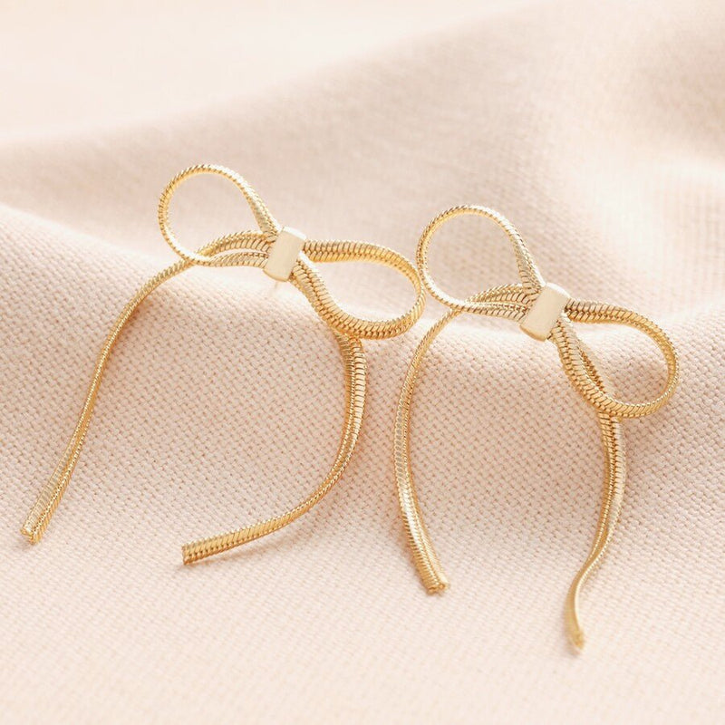 Lisa Angel Bow Snake Chain Statement Stud Earrings – Gold - Something Different Gift Shop
