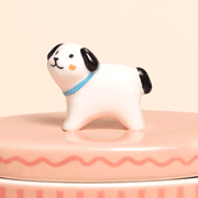 Close up of the 3D dog figure on the Lisa Angel ceramic trinket pot lid