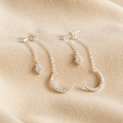 Lisa Angel silver double drop earrings with crystal star and crescent moon charms