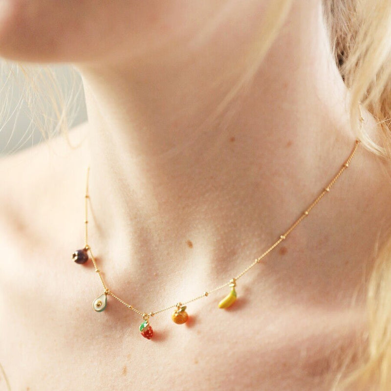 Lisa Angel Enamel Fruit Charm Necklace – Gold - Something Different Gift Shop