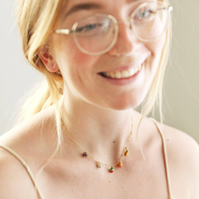 Lisa Angel Enamel Fruit Charm Necklace – Gold - Something Different Gift Shop