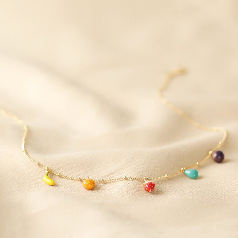 Lisa Angel Enamel Fruit Charm Necklace – Gold - Something Different Gift Shop